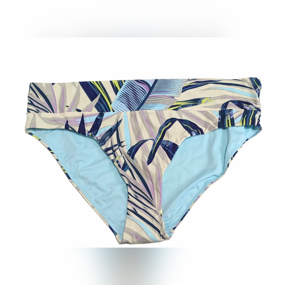 2/$30 NWT CALIA Womens Wide Band Swim Bottoms XL Paradise Palm Sharp Green